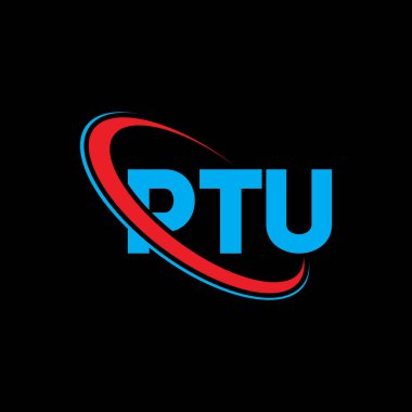 PTU logosu. PTU mektubu. PTU harf logosu tasarımı. Çember ve büyük harfli monogram logosuna bağlı PTU logosu. Teknoloji, iş ve emlak markası için PTU tipografisi.