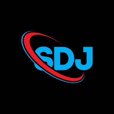 SDJ logosu. SDJ mektubu. SDJ harf logosu tasarımı. Çember ve büyük harfli monogram logosuna bağlı SDJ logosu. Teknoloji, iş ve emlak markası için SDJ tipografisi.