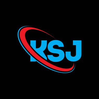 KSJ logosu. KSJ mektubu. KSJ harf logosu tasarımı. Çember ve büyük harfli monogram logosuna bağlı baş harfler KSJ logosu. Teknoloji, iş ve emlak markası için KSJ tipografisi.