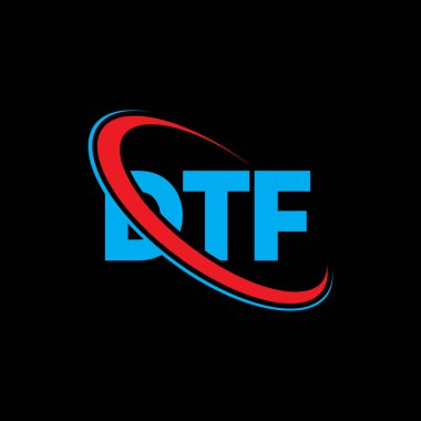 DTF logosu. DTF mektubu. DTF mektup logosu tasarımı. Çember ve büyük harfli monogram logosuna bağlı DTF logosu. Teknoloji, iş ve emlak markası için DTF tipografisi.