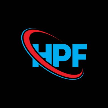 HPF logosu. HPF mektubu. HPF mektup logosu tasarımı. Çember ve büyük harfli monogram logosuna bağlı HPF logosu. Teknoloji, iş ve emlak markası için HPF tipografisi.