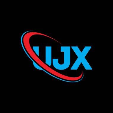 UJX logosu. UJX mektubu. UJX harfli logo tasarımı. Çember ve büyük harfli monogram logosuna bağlı UJX logosu. Teknoloji, iş ve emlak markası için UJX tipografisi.