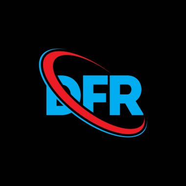 DFR logosu. DFR mektubu. DFR mektup logosu tasarımı. Çember ve büyük harfli monogram logosuna bağlı DFR logosu. DFR teknoloji, iş ve gayrimenkul markası tipografisi.
