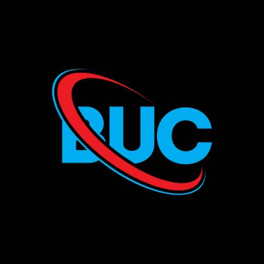 BUC logosu. Mektup. BUC harf logosu tasarımı. Çember ve büyük harfli monogram logosuna bağlı baş harfler BUC logosu. Teknoloji, iş ve emlak markası için BUC tipografisi.