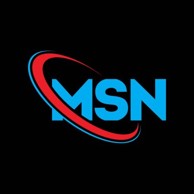 MSN logosu. MSN mektubu. MSN harf logosu tasarımı. Çember ve büyük harfli monogram logosuna bağlı baş harfler MSN logosu. Teknoloji, iş ve emlak markası için MSN tipografisi.