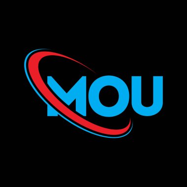 MOU logosu. MOU mektubu. MOU mektup logosu tasarımı. Çember ve büyük harfli monogram logosuyla birleştirilmiş MOU logosunun baş harfleri. Teknoloji, iş ve emlak markası için MOU tipografisi.
