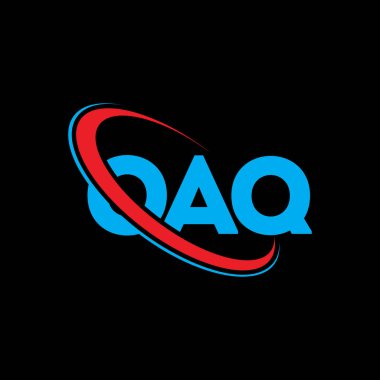 OAQ logosu. OAQ mektubu. OAQ harfi logo tasarımı. Çember ve büyük harfli monogram logosuyla birleştirilmiş OAQ logosu. Teknoloji, iş ve emlak markası için OAQ tipografisi.