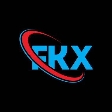 FKX logosu. FKX mektubu. FKX harfli logo tasarımı. Çember ve büyük harfli monogram logosuna bağlı FKX logosu. Teknoloji, iş ve emlak markası için FKX tipografisi.