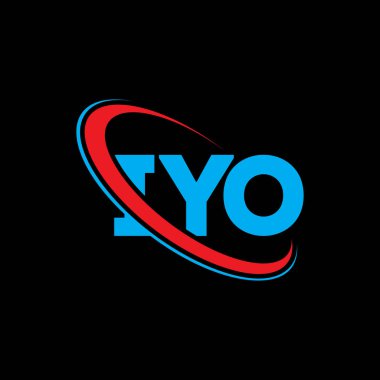 IYO logosu. IYO mektubu. IYO harf logosu tasarımı. Çember ve büyük harfli monogram logosuna bağlı ilk IYO logosu. Teknoloji, iş ve emlak markası için IYO tipografisi.