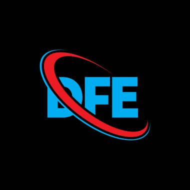 DFE logosu. DFE mektubu. DFE mektup logosu tasarımı. Daire ve büyük harfli monogram logosuna bağlı DFE logosu. Teknoloji, iş ve emlak markası için DFE tipografisi.