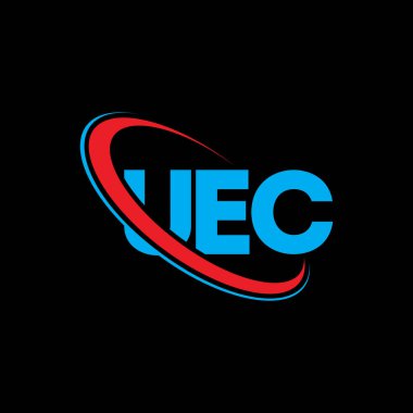 UEC logosu. UEC mektubu. UEC mektup logosu tasarımı. Çember ve büyük harfli monogram logosuna bağlı UEC logosu. UEC teknoloji, iş ve gayrimenkul markası tipografisi.