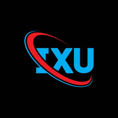 IXU logosu. IXU mektubu. IXU harf logosu tasarımı. Çember ve büyük harfli monogram logosuna bağlı ilk IXU logosu. Teknoloji, iş ve emlak markası için IXU tipografisi.
