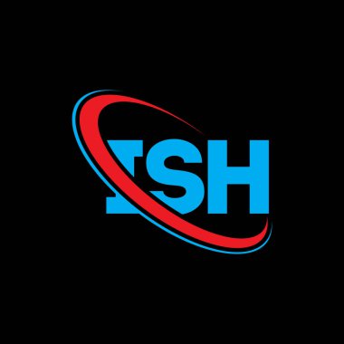 ISH logosu. ISH mektubu. ISH mektup logosu tasarımı. Daireye ve büyük harfli monogram logosuna bağlı olan ISH logosu. Teknoloji, iş ve emlak markası için ISH tipografisi.