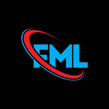 FML logosu. FML mektubu. FML harf logosu tasarımı. Çember ve büyük harfli monogram logosuna bağlı FML logosu. Teknoloji, iş ve emlak markası için FML tipografisi.