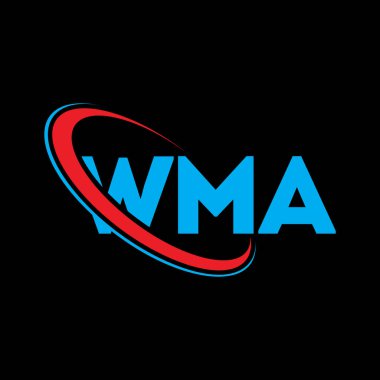 WMA logosu. WMA mektubu. WMA mektup logosu tasarımı. Çember ve büyük harfli monogram logosuna bağlı baş harfler WMA logosu. Teknoloji, iş ve emlak markası için WMA tipografisi.