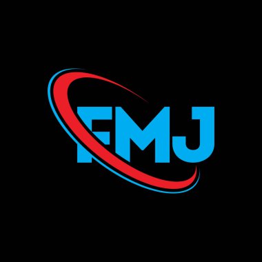 FMJ logosu. FMJ mektubu. FMJ harf logosu tasarımı. Çember ve büyük harfli monogram logosuna bağlı FMJ logosu. Teknoloji, iş ve emlak markası için FMJ tipografisi.