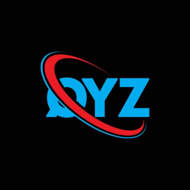 QYZ logosu. QYZ harfi. QYZ harf logosu tasarımı. Çember ve büyük harfli monogram logosuna bağlı QYZ logosu. QYZ teknoloji, iş ve gayrimenkul markası tipografisi.