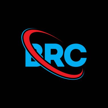 BRC logosu. BRC mektubu. BRC harf logosu tasarımı. Çember ve büyük harfli monogram logosuyla birleştirilmiş BRC logosu. Teknoloji, iş ve emlak markası için BRC tipografisi.