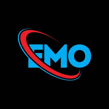 EMO logosu. EMO mektubu. EMO mektup logosu tasarımı. Çember ve büyük harfli monogram logosuna bağlı EMO logosu. Teknoloji, iş ve emlak markası için EMO tipografisi.
