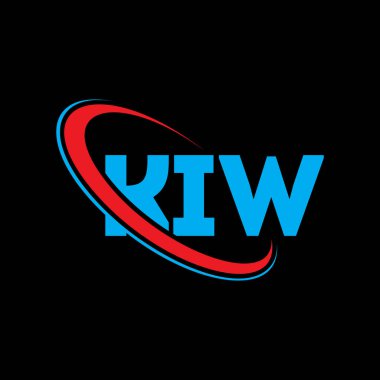 KIW logosu. KIW mektubu. KIW harfli logo tasarımı. Çember ve büyük harfli monogram logosuna bağlı KIW logosu. Teknoloji, iş ve emlak markası için KIW tipografisi.