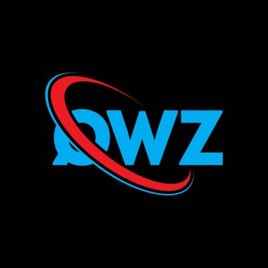 QWZ logosu. QWZ harfi. QWZ harf logosu tasarımı. Çember ve büyük harfli monogram logosuyla birleştirilmiş QWZ logosu. QWZ teknoloji, iş ve emlak markası tipografisi.