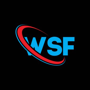 WSF logosu. WSF mektubu. WSF mektup logosu tasarımı. Çember ve büyük harfli monogram logosuna bağlı WSF logosu. Teknoloji, iş ve emlak markası için WSF tipografisi.