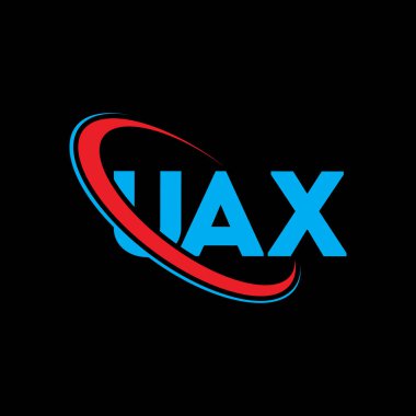 UAX logosu. UAX mektubu. UAX harfli logo tasarımı. Çember ve büyük harfli monogram logosuna bağlı ilk UAX logosu. Teknoloji, iş ve emlak markası için UAX tipografisi.