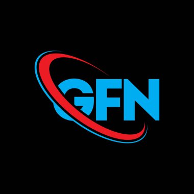 GFN logosu. GFN mektubu. GFN harf logosu tasarımı. Çember ve büyük harfli monogram logosuyla birleştirilmiş GFN logosu. Teknoloji, iş ve emlak markası için GFN tipografisi.