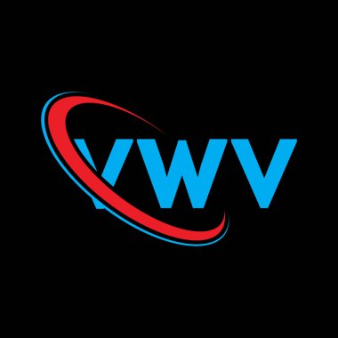 VWV logosu. VWV mektubu. VWV harf logosu tasarımı. Çember ve büyük harfli monogram logosuna bağlı VWV logosu. Teknoloji, iş ve emlak markası için VWV tipografisi.