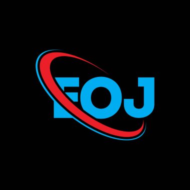 EOJ logosu. EOJ mektubu. EOJ harf logosu tasarımı. Çember ve büyük harfli monogram logosuna bağlı baş harfler. Teknoloji, iş ve emlak markası için EOJ tipografisi.