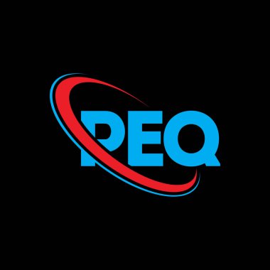 PEQ logosu. PEQ harfi. PEQ harfli logo tasarımı. Çember ve büyük harfli monogram logosuna bağlı PEQ logosu. Teknoloji, iş ve emlak markası için PEQ tipografisi.