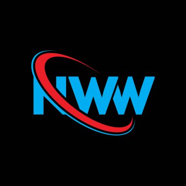 NWW logosu. NWW mektubu. NWW harf logosu tasarımı. Çember ve büyük harfli monogram logosuna bağlı NWW logosu. Teknoloji, iş ve emlak markası için NWW tipografisi.