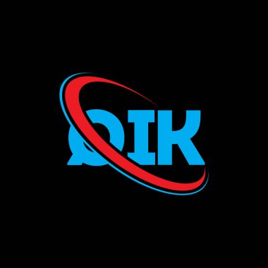 QIK logosu. QIK mektubu. QIK harf logo tasarımı. Çember ve büyük harfli monogram logosuna bağlı QIK logosu. QIK teknoloji, iş ve emlak markası tipografisi.