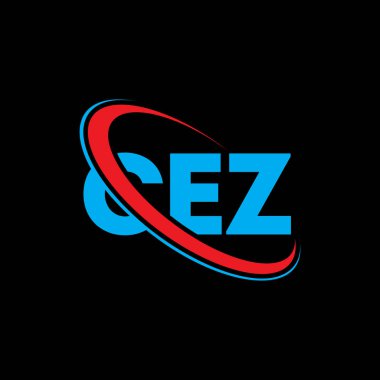 CEZ logosu. CEZ mektubu. CEZ harf logosu tasarımı. Çember ve büyük harfli monogram logosuna bağlı CEZ logosu. Teknoloji, iş ve emlak markası için CEZ tipografisi.