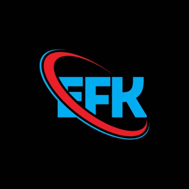 EFK logosu. EFK mektubu. EFK mektup logosu tasarımı. Çember ve büyük harfli monogram logosuyla EFK logosunun baş harfleri. Teknoloji, iş ve emlak markası için EFK tipografisi.