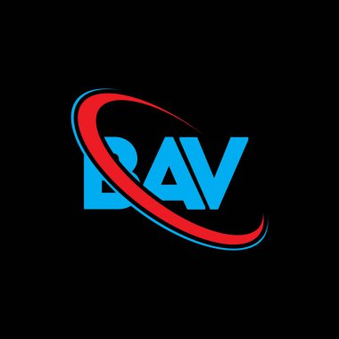 BAV logosu. BAV mektubu. BAV harf logosu tasarımı. Daire ve büyük harfli monogram logosuna bağlı BAV logosu. Teknoloji, iş ve emlak markası için BAV tipografisi.