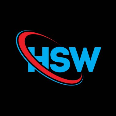 HSW logosu. HSW mektubu. HSW harf logosu tasarımı. Çember ve büyük harfli monogram logosuna bağlı HSW logosu. Teknoloji, iş ve emlak markası için HSW tipografisi.