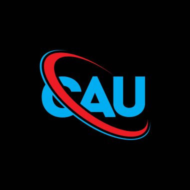 CAU logosu. CAU mektubu. CAU harf logosu tasarımı. Çember ve büyük harfli monogram logosuna bağlı CAU logosu. Teknoloji, iş ve emlak markası için CAU tipografisi.