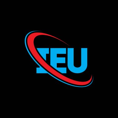 IEU logosu. IEU mektubu. IEU mektup logosu tasarımı. Çember ve büyük harfli monogram logosuna bağlı ilk IEU logosu. Teknoloji, iş ve emlak markası için AB tipografisi.
