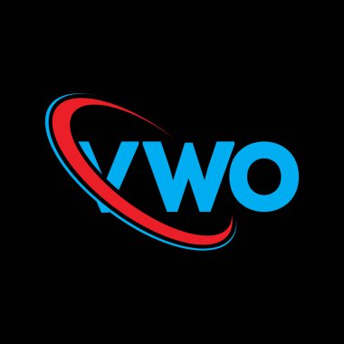 VWO logosu. VWO mektubu. VWO harf logosu tasarımı. Çember ve büyük harfli monogram logosuna bağlı baş harfler VWO logosu. Teknoloji, iş ve emlak markası için VWO tipografisi.