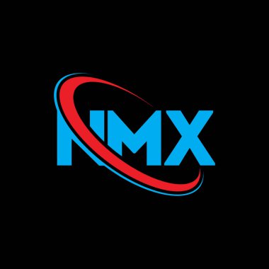 NMX logosu. NMX mektubu. NMX harfli logo tasarımı. Çember ve büyük harfli monogram logosuna bağlı NMX logosu. Teknoloji, iş ve emlak markası için NMX tipografisi.