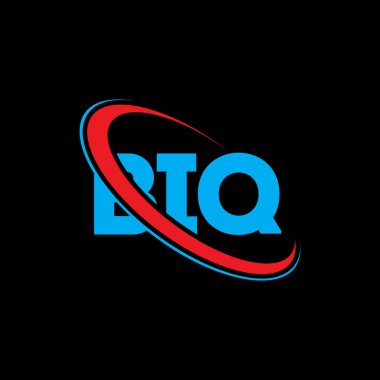 BIQ logosu. Kara Harf. BIQ harfli logo tasarımı. Çember ve büyük harfli monogram logosuyla birleştirilmiş ilk BIQ logosu. Teknoloji, iş ve emlak markası için BIQ tipografisi.