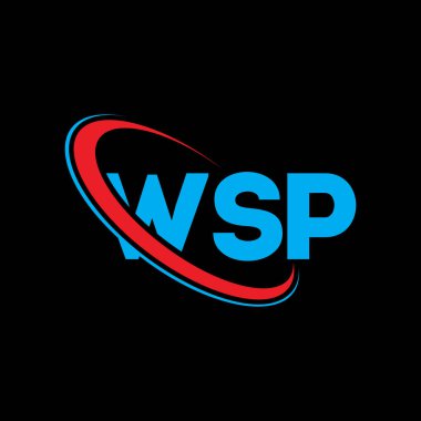 WSP logosu. WSP mektubu. WSP harf logosu tasarımı. Çember ve büyük harfli monogram logosuna bağlı WSP logosu. Teknoloji, iş ve emlak markası için WSP tipografisi.