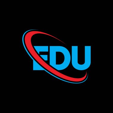 EDU logosu. EDU mektubu. EDU harf logosu tasarımı. Çember ve büyük harfli monogram logosuyla EDU logosunun baş harfleri. Teknoloji, iş ve emlak markası için EDU tipografisi.