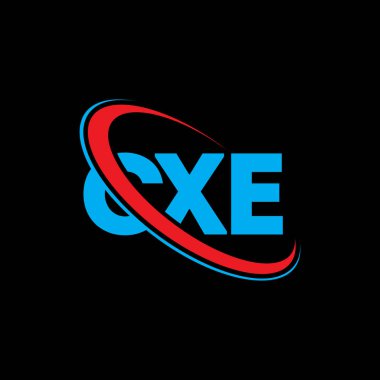 CXE logosu. CXE mektubu. CXE harf logosu tasarımı. Çember ve büyük harfli monogram logosuna bağlı baş harfler. Teknoloji, iş ve emlak markası için CXE tipografisi.