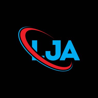 LJA logosu. LJA mektubu. LJA mektup logosu tasarımı. Çember ve büyük harfli monogram logosuna bağlı ilk LJA logosu. Teknoloji, iş ve emlak markası için LJA tipografisi.