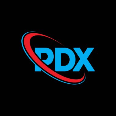 PDX logosu. PDX harfi. PDX harfli logo tasarımı. Çember ve büyük harfli monogram logosuna bağlı ilk PDX logosu. Teknoloji, iş ve emlak markası için PDX tipografisi.