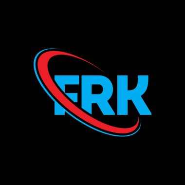 FRK logosu. FRK mektubu. FRK mektup logosu tasarımı. Çember ve büyük harfli monogram logosuna bağlı FRK logosu. Teknoloji, iş ve emlak markası için FRK tipografisi.