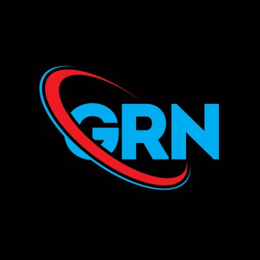 GRN logosu. GRN mektubu. GRN harf logosu tasarımı. Çember ve büyük harfli monogram logosuna bağlı GRN logosu. GRN teknoloji, iş ve gayrimenkul markası tipografisi.