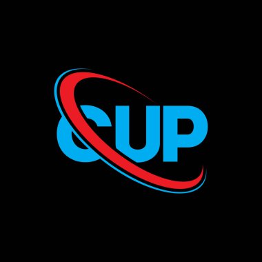 CUP logosu. CUP mektubu. CUP mektup logosu tasarımı. Çember ve büyük harfli monogram logosuna bağlı CUP logosu. Teknoloji, iş ve emlak markası için CUP tipografisi.